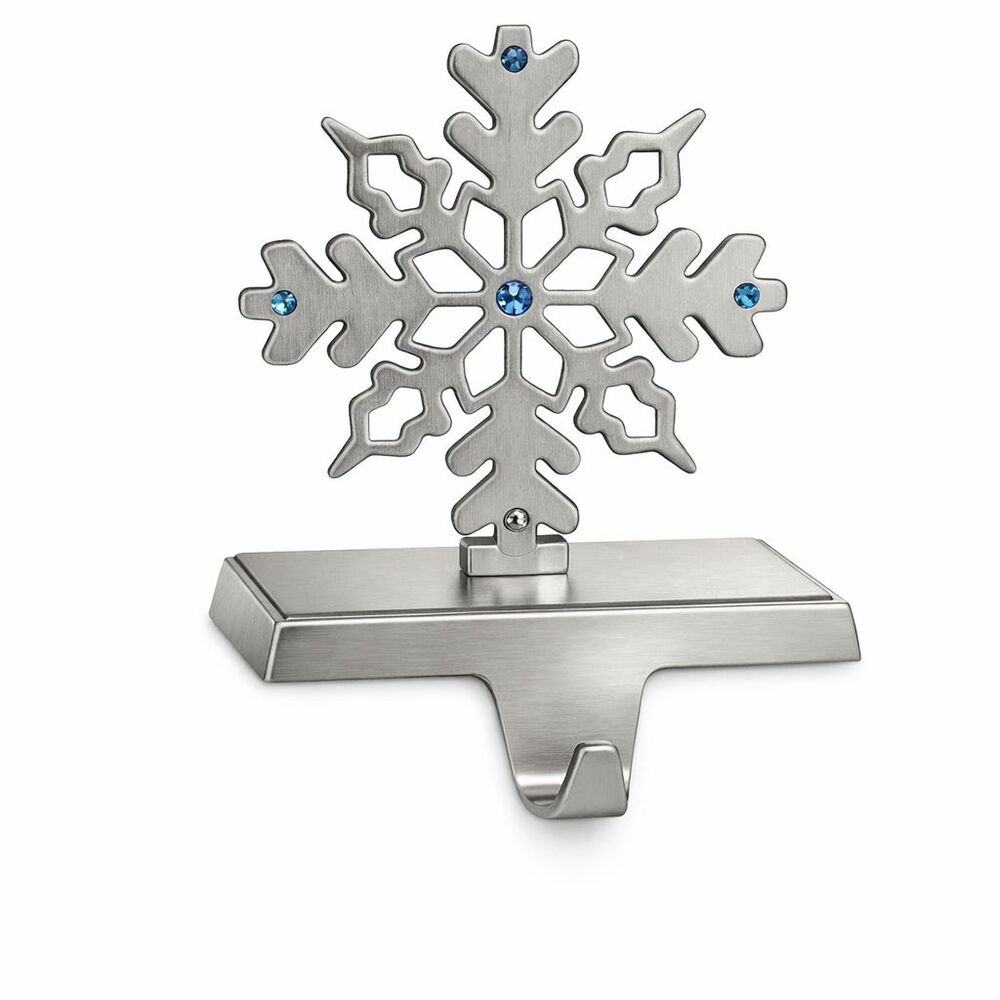 Stainless Steel Chrome Ornament Shelf Stocking Hanger w/Blue Rhinestones